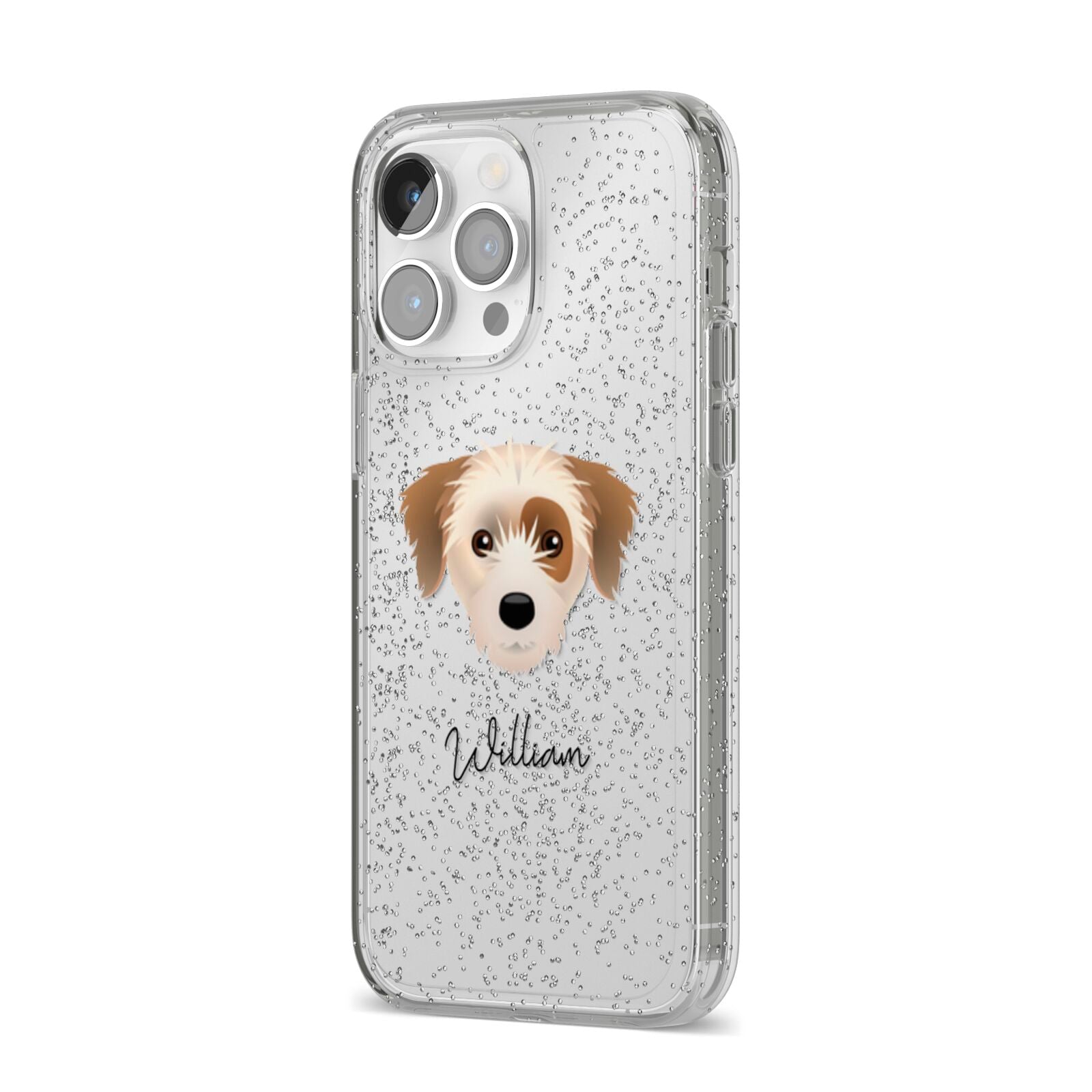 Yorkie Russell Personalised iPhone 14 Pro Max Glitter Tough Case Silver Angled Image