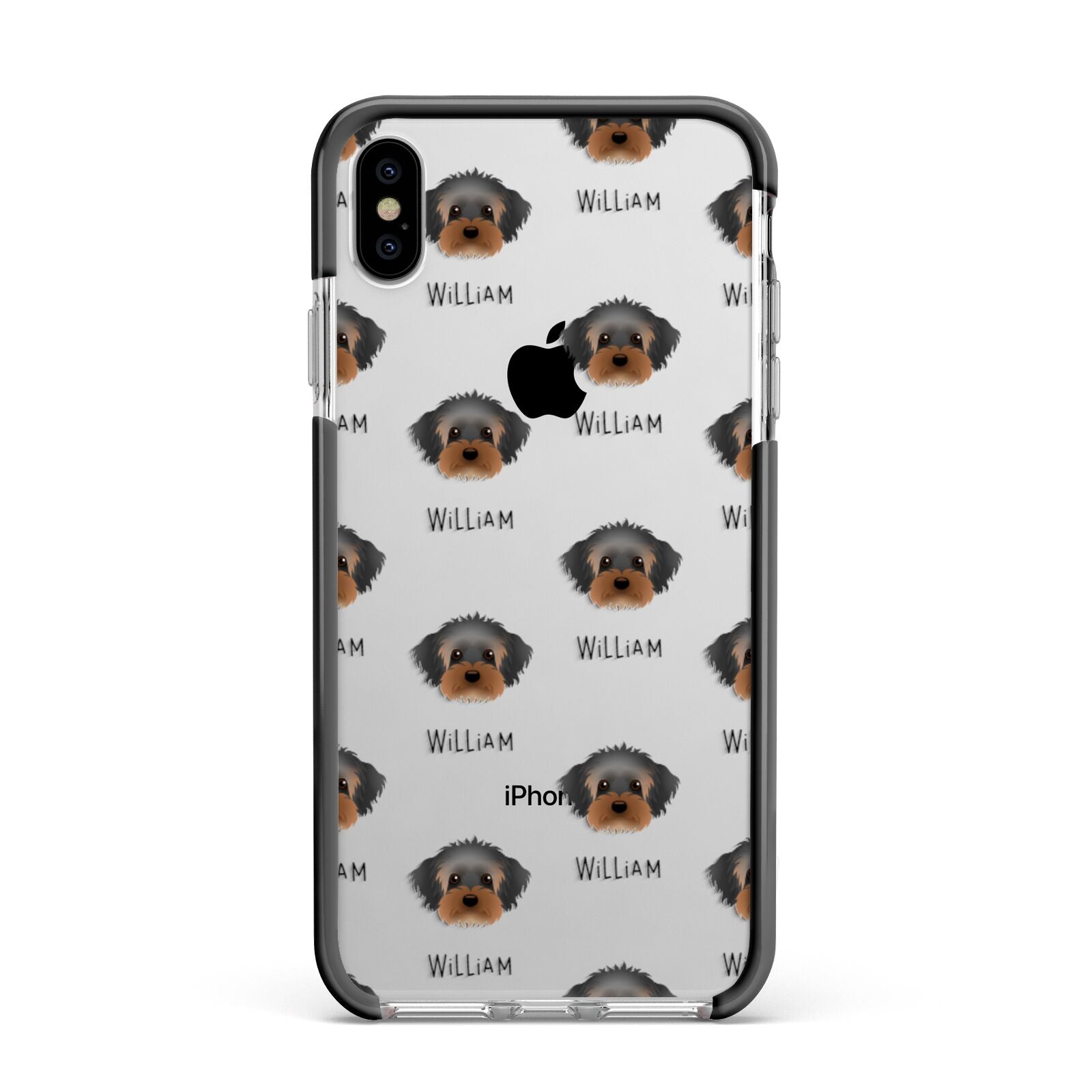 Yorkipoo Icon with Name Apple iPhone Xs Max Impact Case Black Edge on Silver Phone