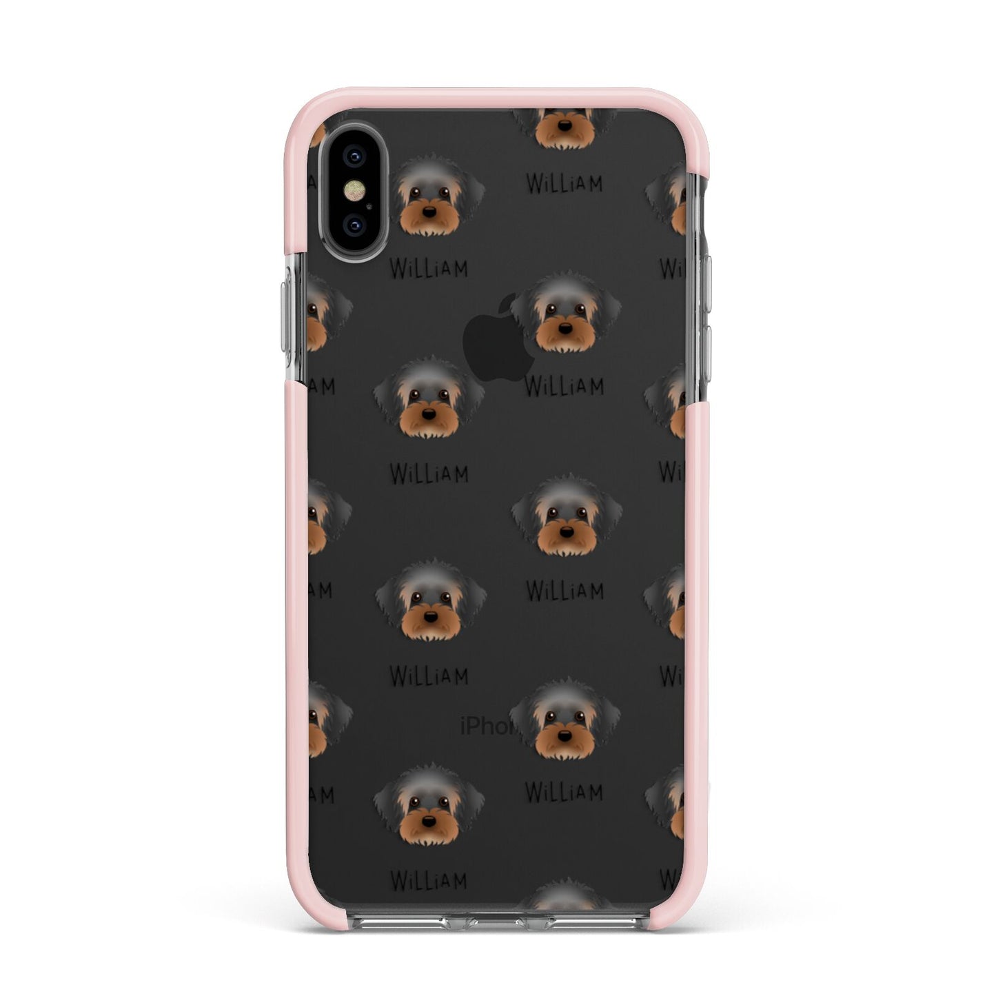 Yorkipoo Icon with Name Apple iPhone Xs Max Impact Case Pink Edge on Black Phone