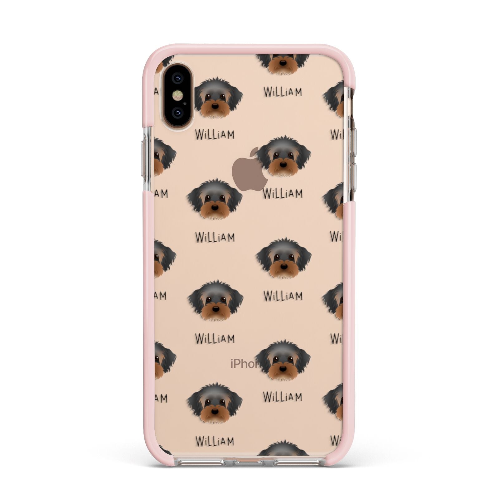 Yorkipoo Icon with Name Apple iPhone Xs Max Impact Case Pink Edge on Gold Phone
