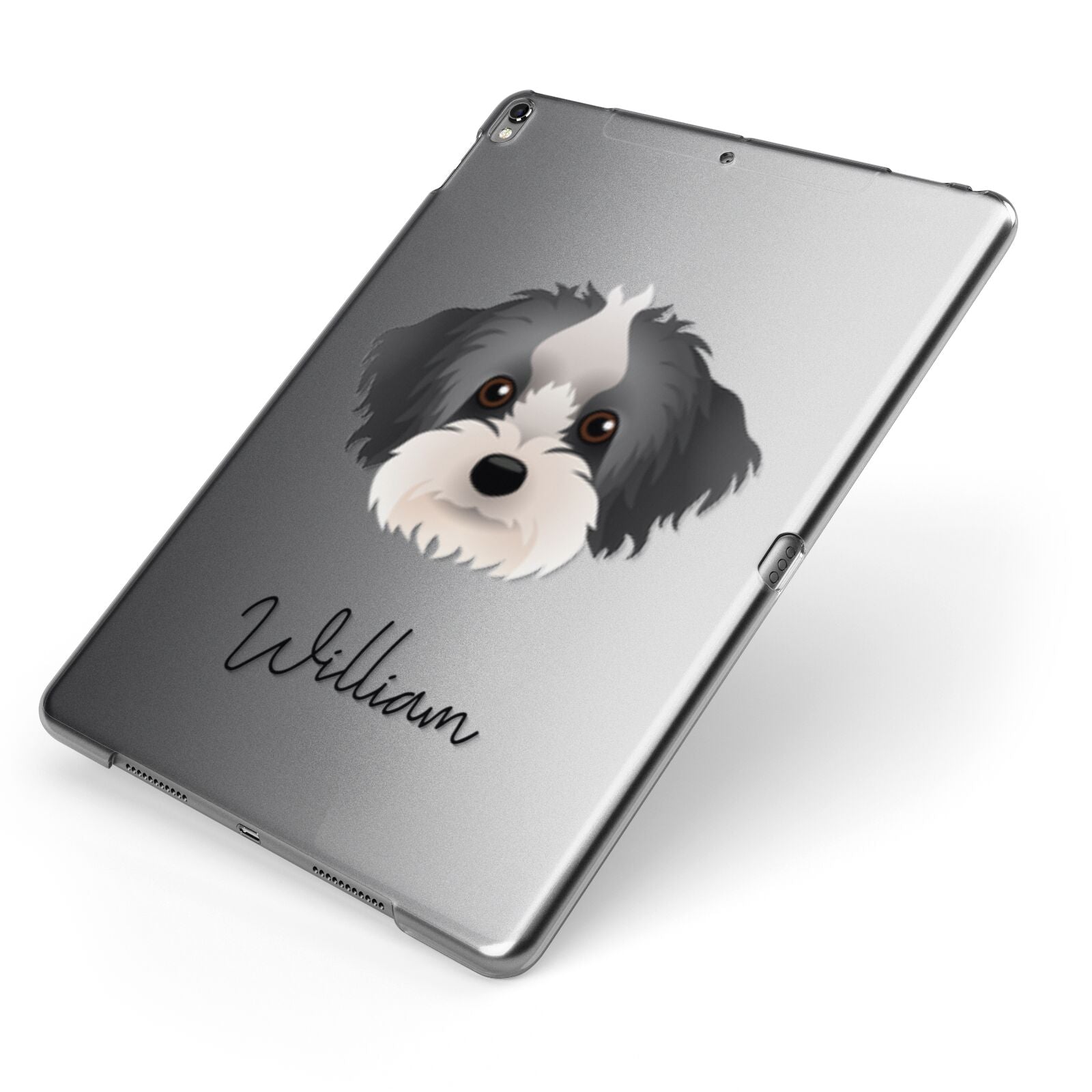 Yorkipoo Personalised Apple iPad Case on Grey iPad Side View