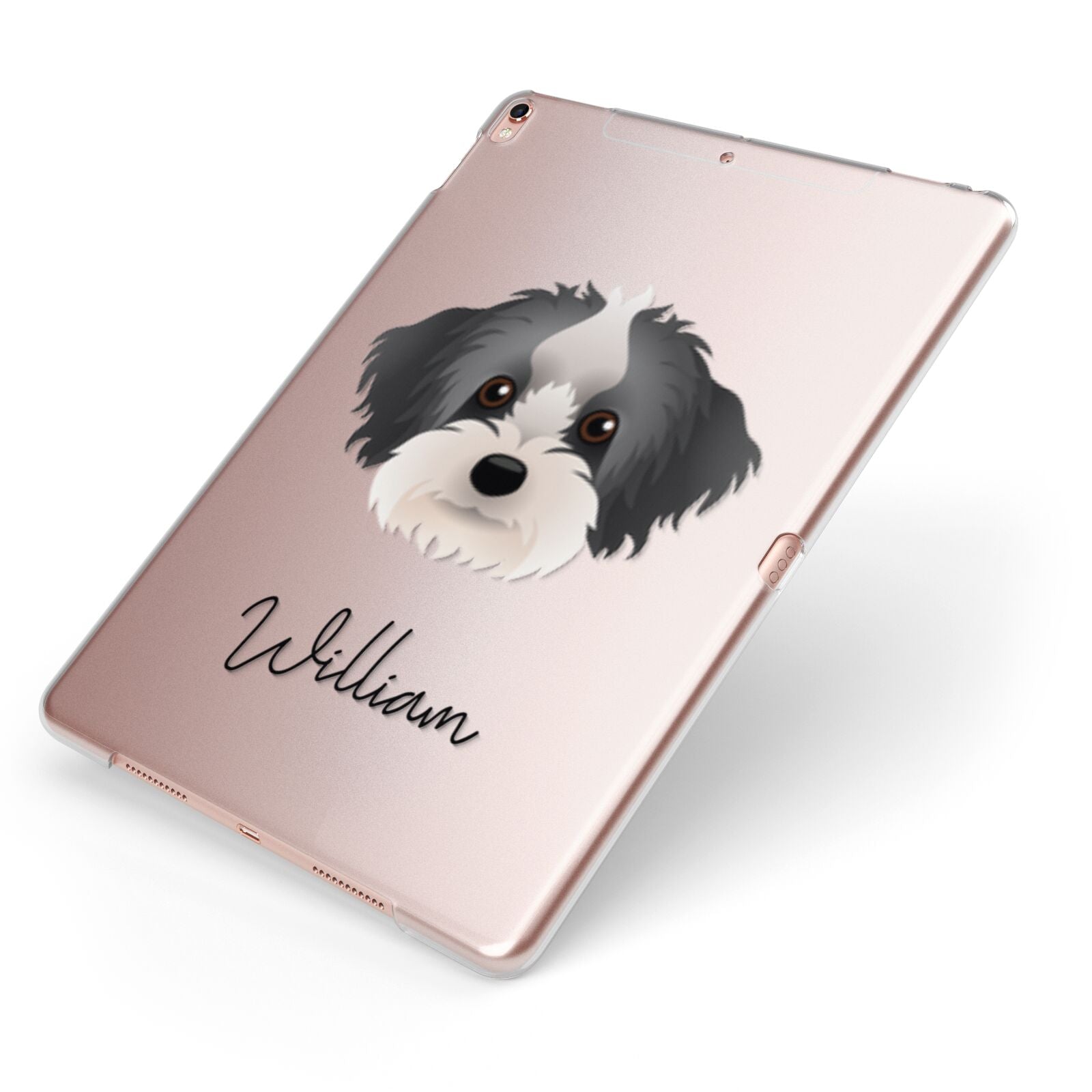 Yorkipoo Personalised Apple iPad Case on Rose Gold iPad Side View