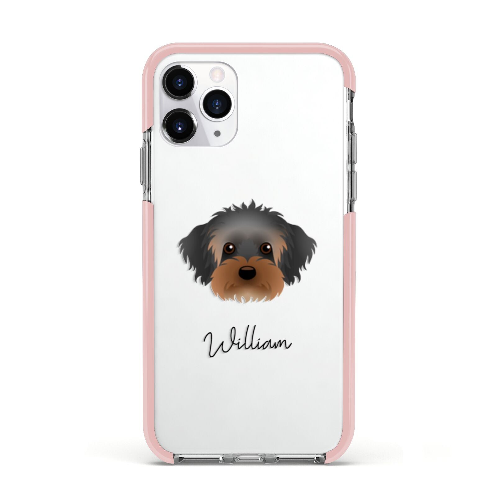 Yorkipoo Personalised Apple iPhone 11 Pro in Silver with Pink Impact Case