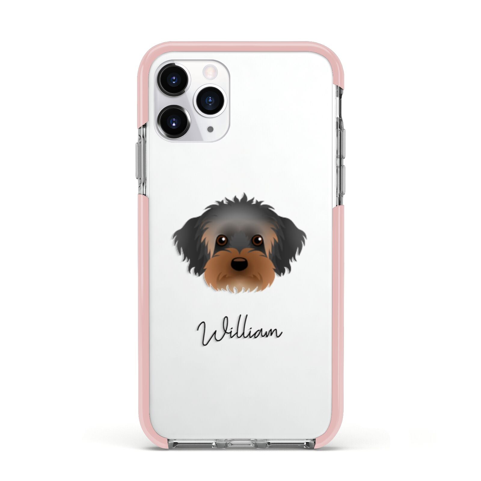 Yorkipoo Personalised Apple iPhone 11 Pro in Silver with Pink Impact Case