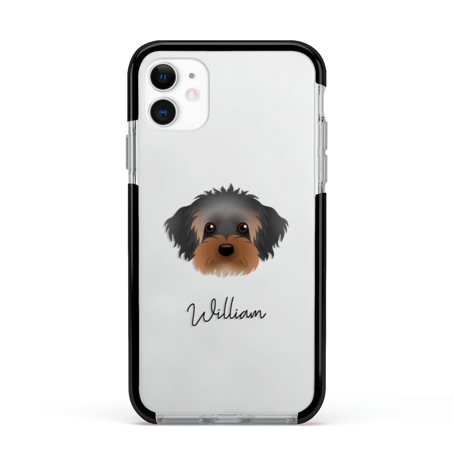 Yorkipoo Personalised Apple iPhone 11 in White with Black Impact Case