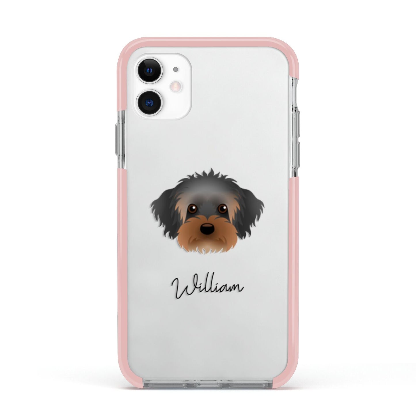 Yorkipoo Personalised Apple iPhone 11 in White with Pink Impact Case