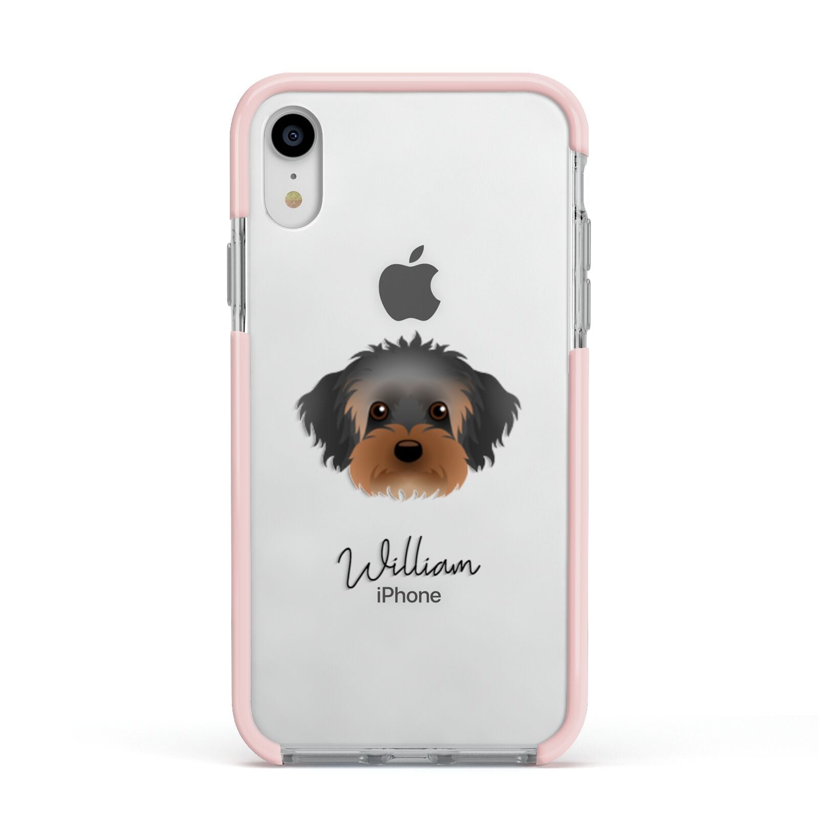 Yorkipoo Personalised Apple iPhone XR Impact Case Pink Edge on Silver Phone