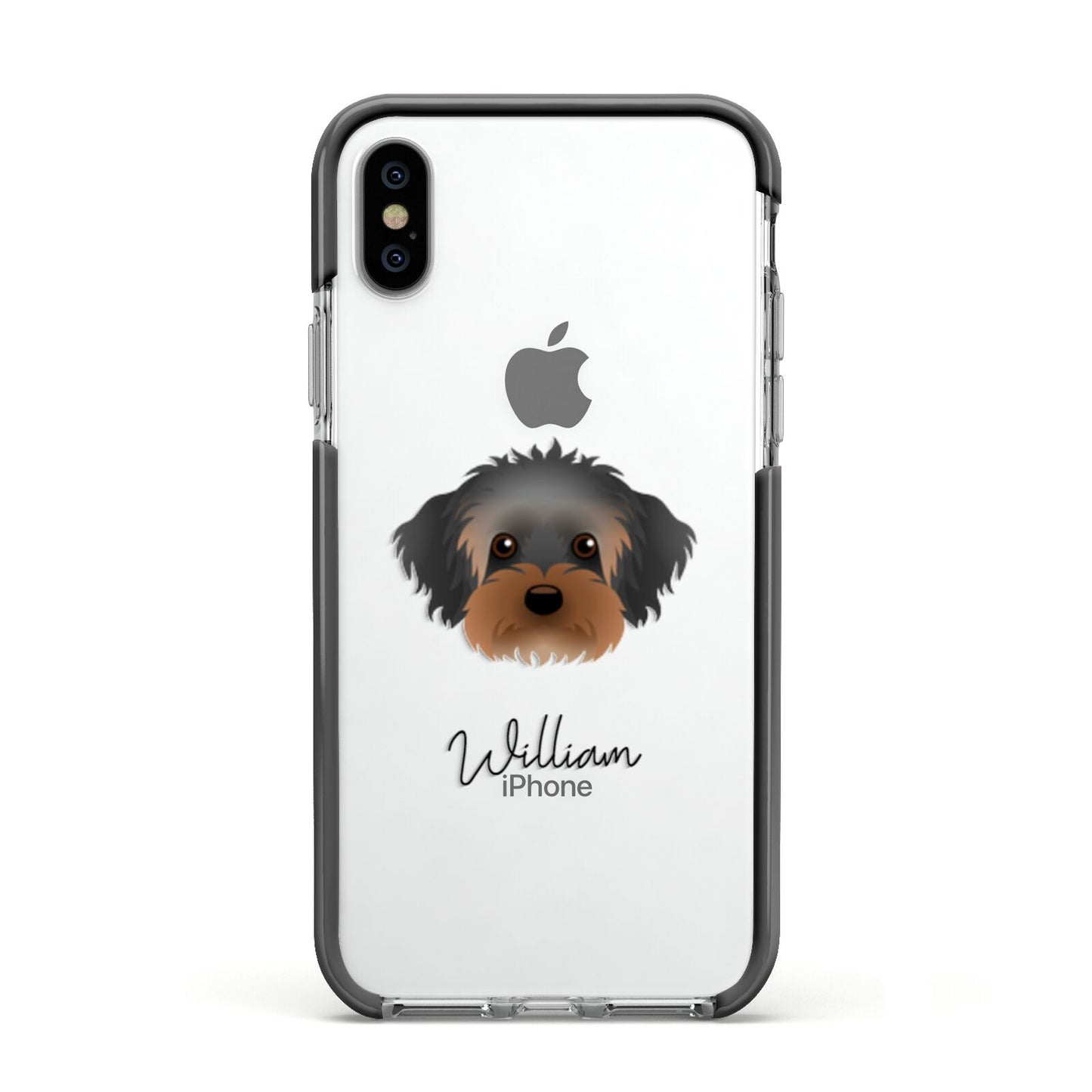 Yorkipoo Personalised Apple iPhone Xs Impact Case Black Edge on Silver Phone