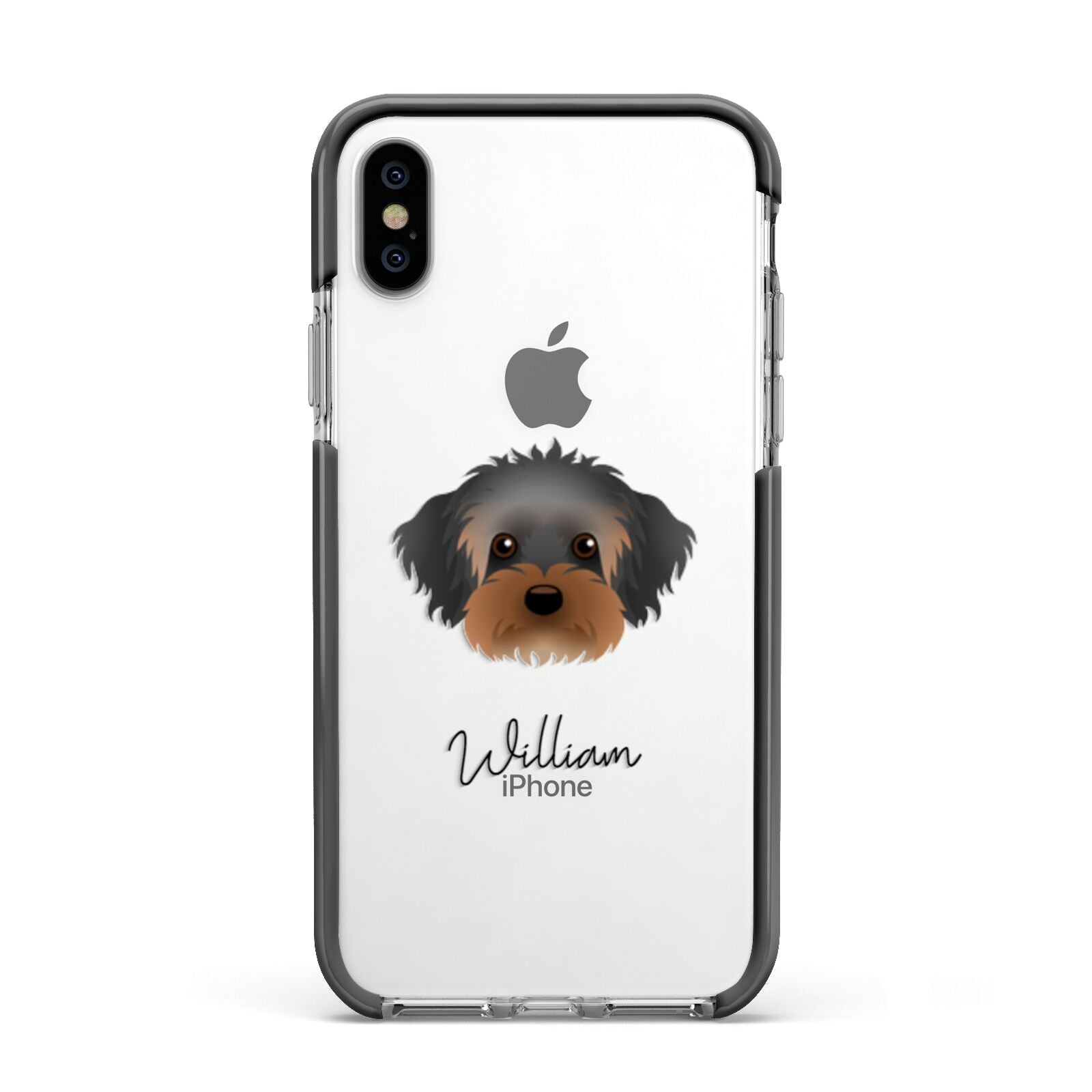 Yorkipoo Personalised Apple iPhone Xs Impact Case Black Edge on Silver Phone
