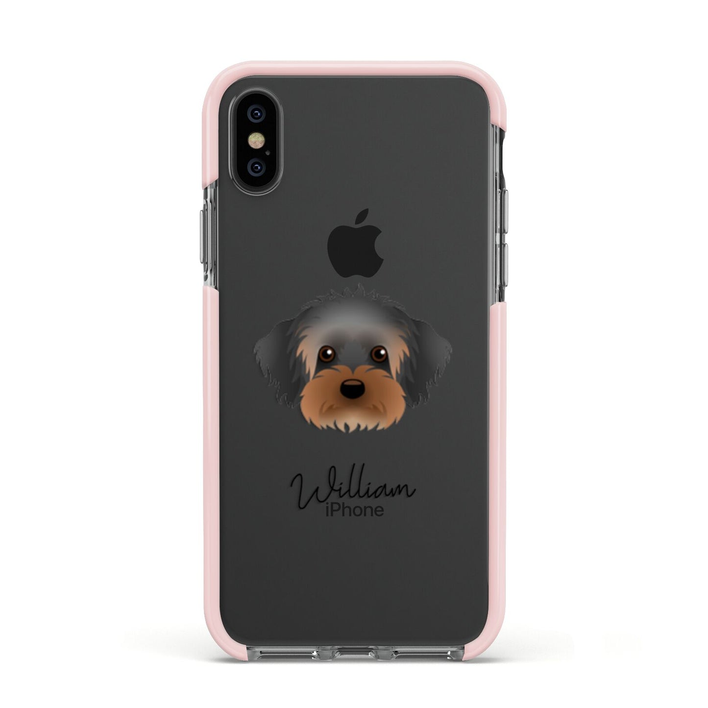 Yorkipoo Personalised Apple iPhone Xs Impact Case Pink Edge on Black Phone