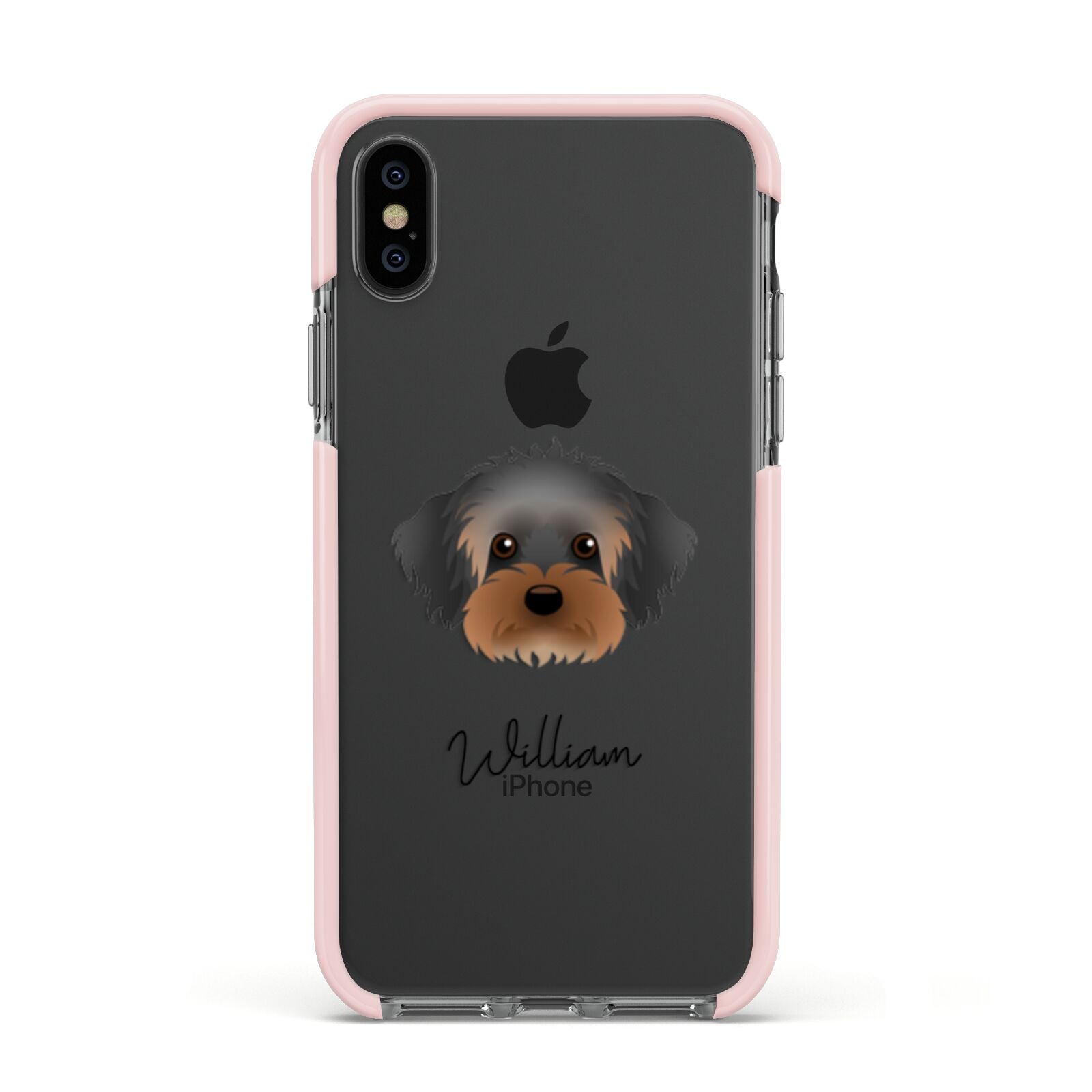 Yorkipoo Personalised Apple iPhone Xs Impact Case Pink Edge on Black Phone