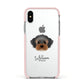 Yorkipoo Personalised Apple iPhone Xs Impact Case Pink Edge on Silver Phone