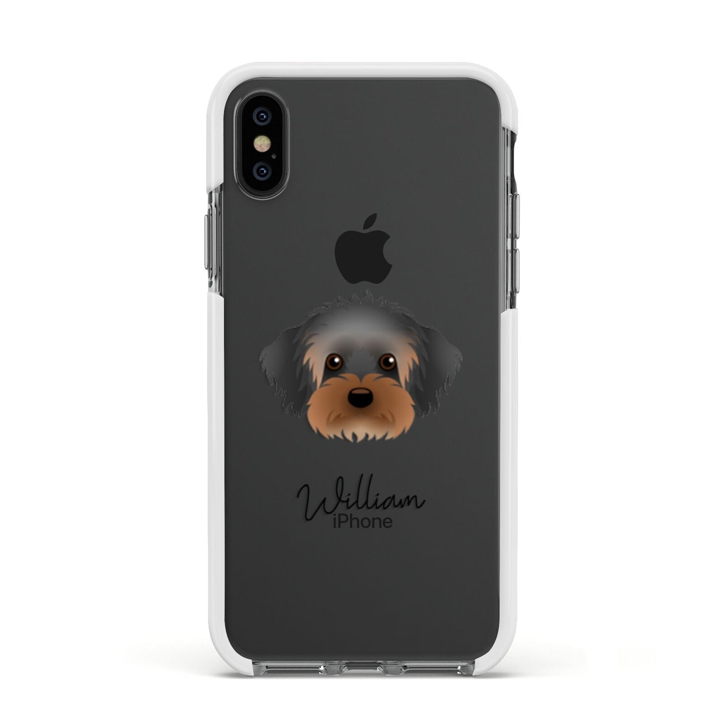 Yorkipoo Personalised Apple iPhone Xs Impact Case White Edge on Black Phone