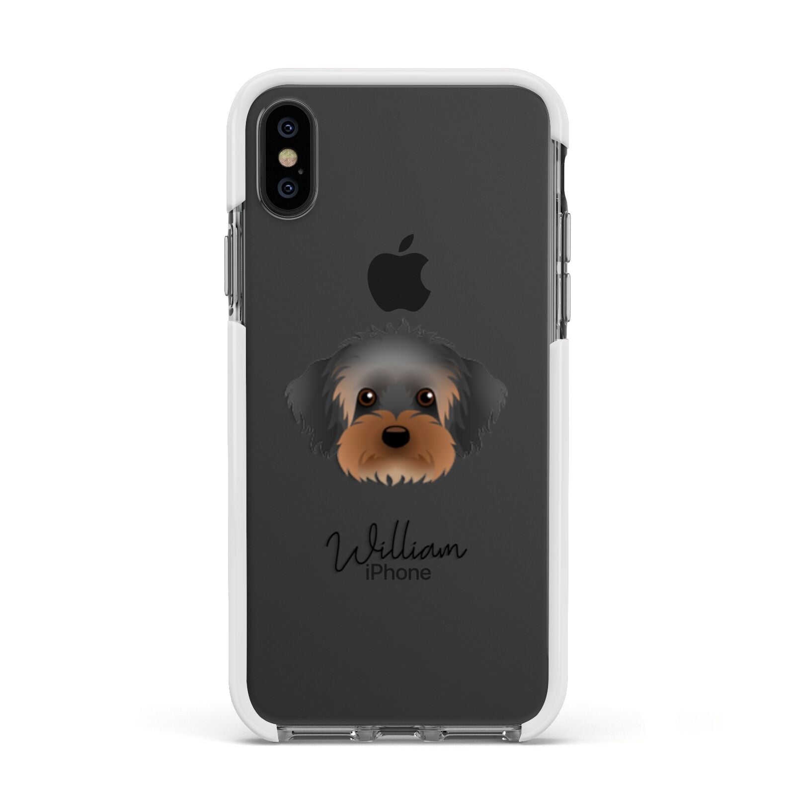 Yorkipoo Personalised Apple iPhone Xs Impact Case White Edge on Black Phone