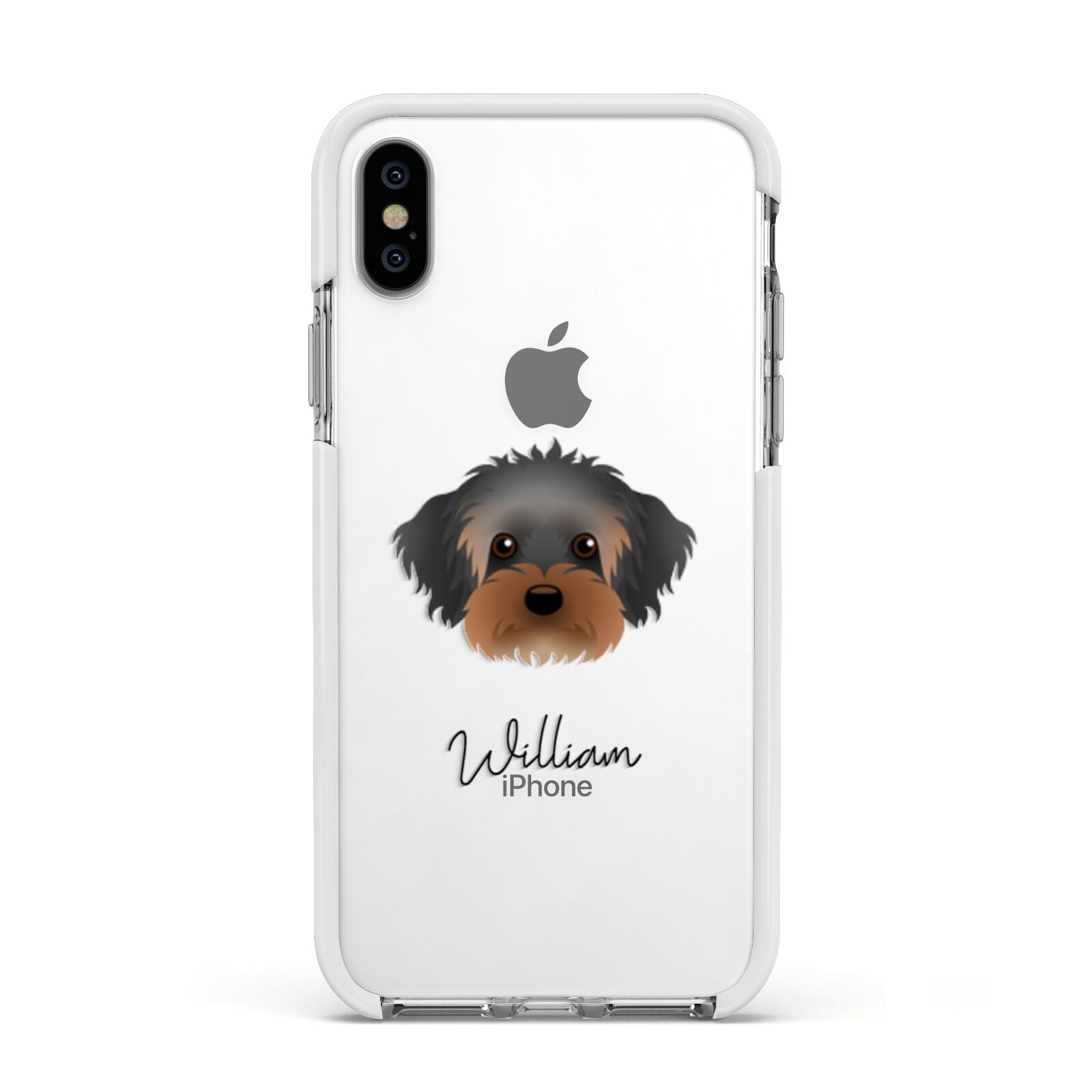 Yorkipoo Personalised Apple iPhone Xs Impact Case White Edge on Silver Phone