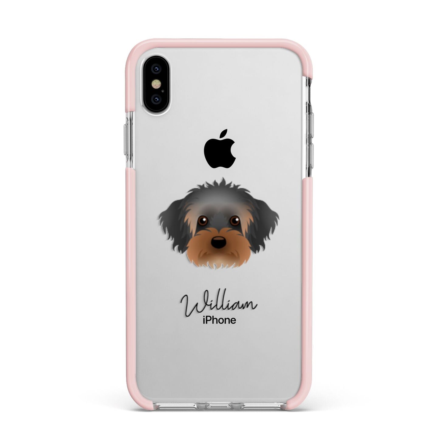 Yorkipoo Personalised Apple iPhone Xs Max Impact Case Pink Edge on Silver Phone