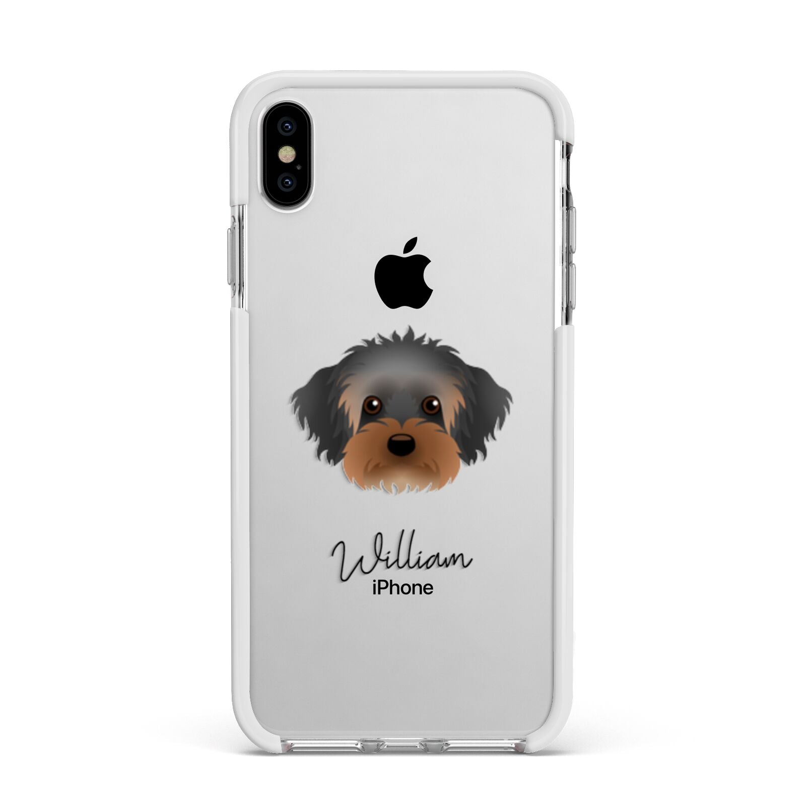 Yorkipoo Personalised Apple iPhone Xs Max Impact Case White Edge on Silver Phone