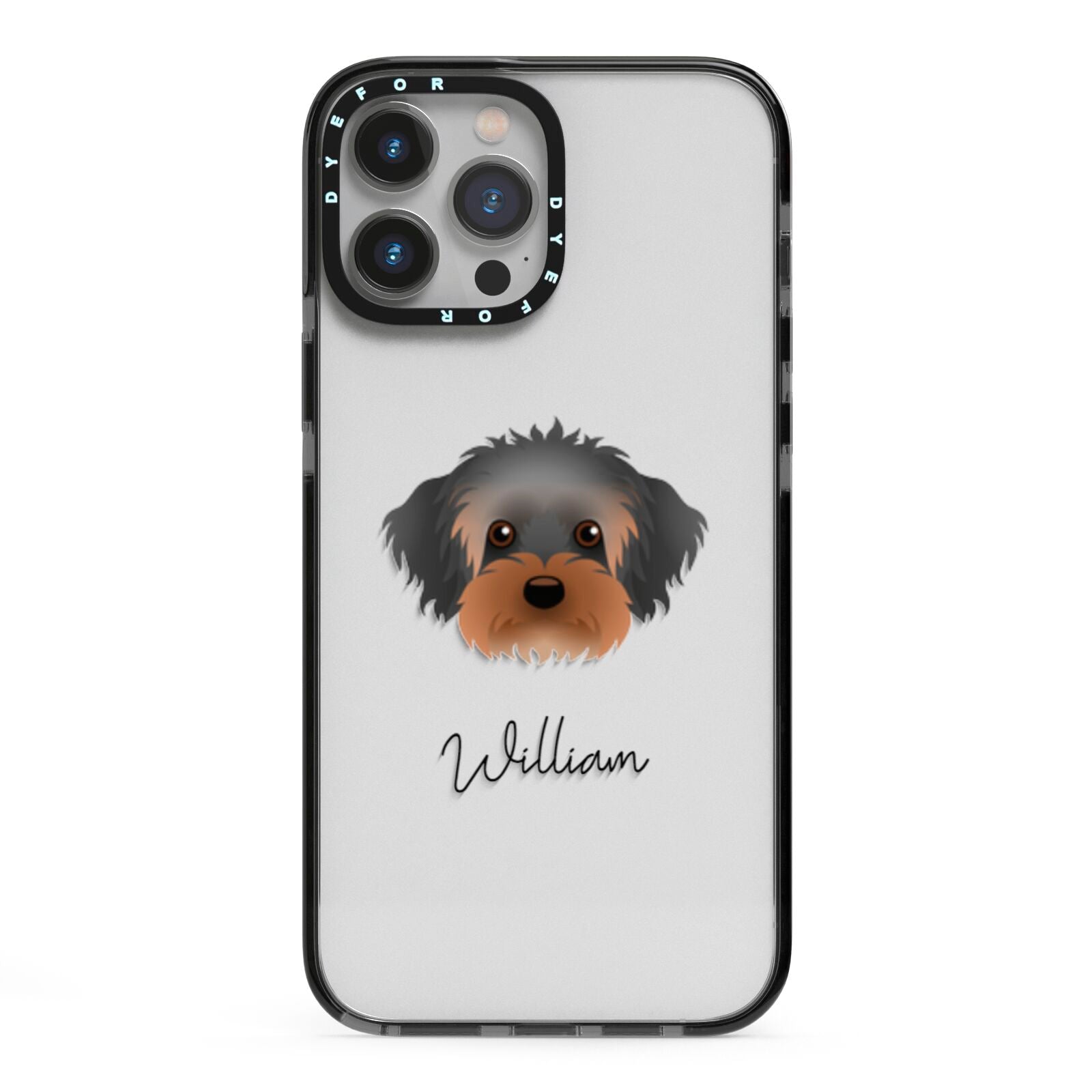 Yorkipoo Personalised iPhone 13 Pro Max Black Impact Case on Silver phone