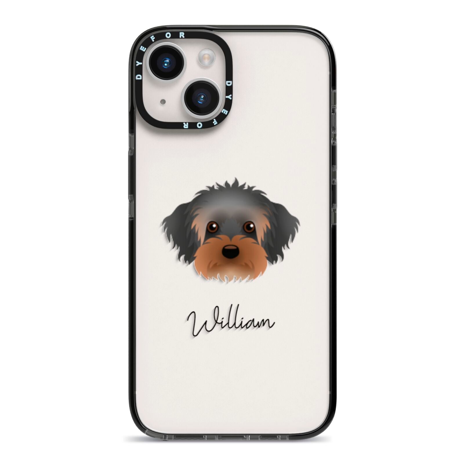 Yorkipoo Personalised iPhone 14 Black Impact Case on Silver phone