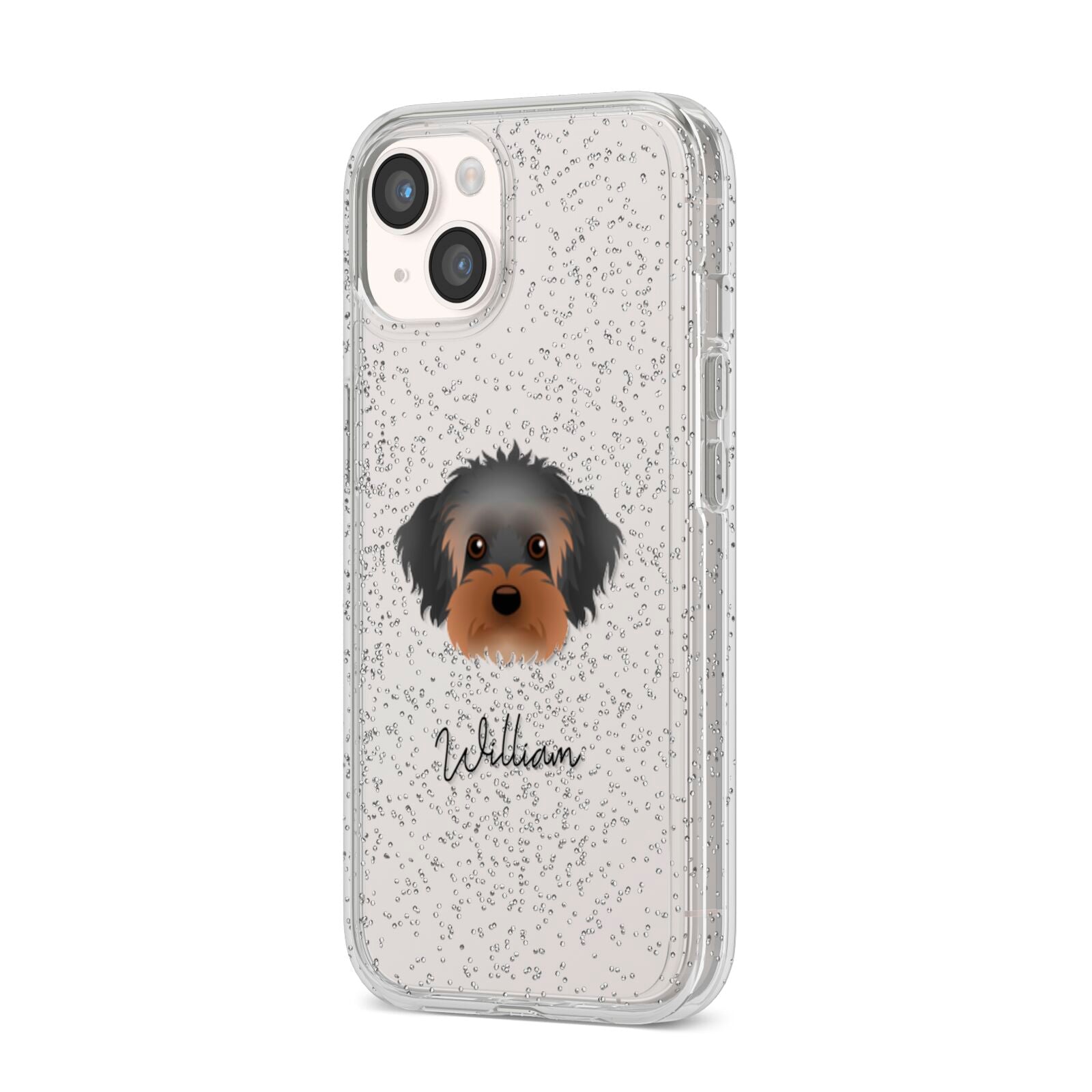 Yorkipoo Personalised iPhone 14 Glitter Tough Case Starlight Angled Image