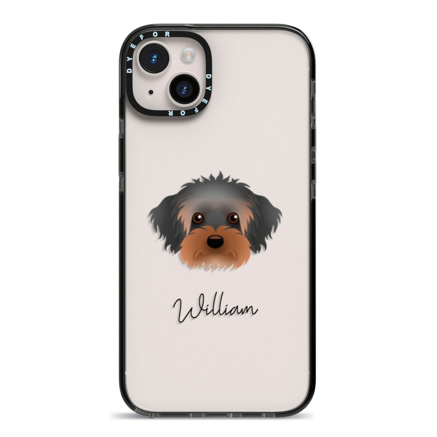 Yorkipoo Personalised iPhone 14 Plus Black Impact Case on Silver phone