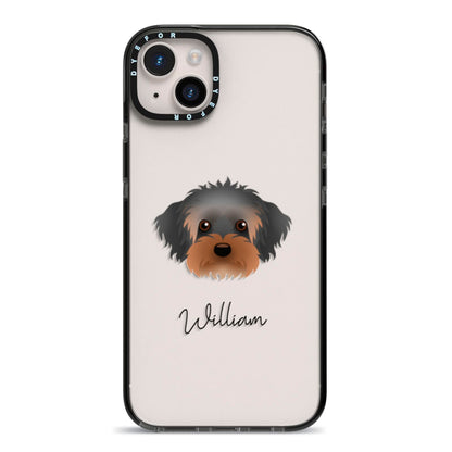 Yorkipoo Personalised iPhone 14 Plus Black Impact Case on Silver phone