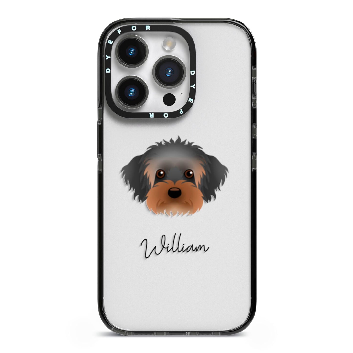Yorkipoo Personalised iPhone 14 Pro Black Impact Case on Silver phone