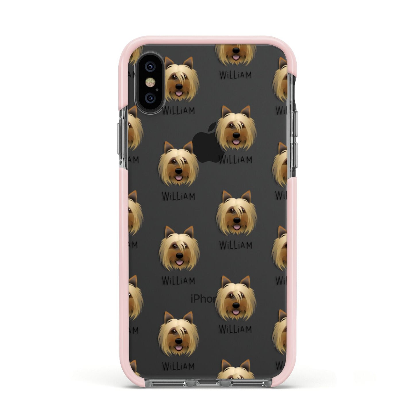 Yorkshire Terrier Icon with Name Apple iPhone Xs Impact Case Pink Edge on Black Phone