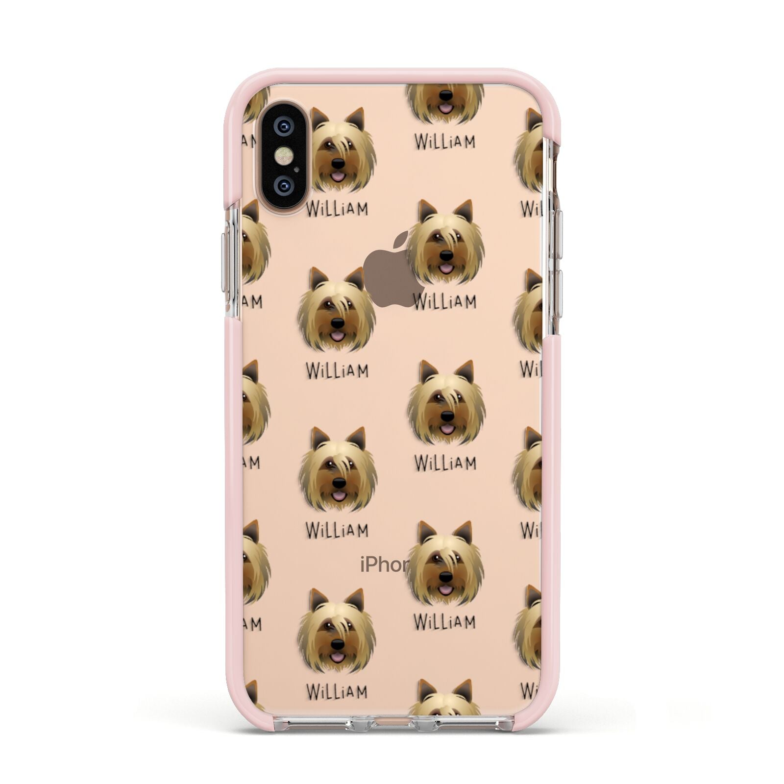 Yorkshire Terrier Icon with Name Apple iPhone Xs Impact Case Pink Edge on Gold Phone