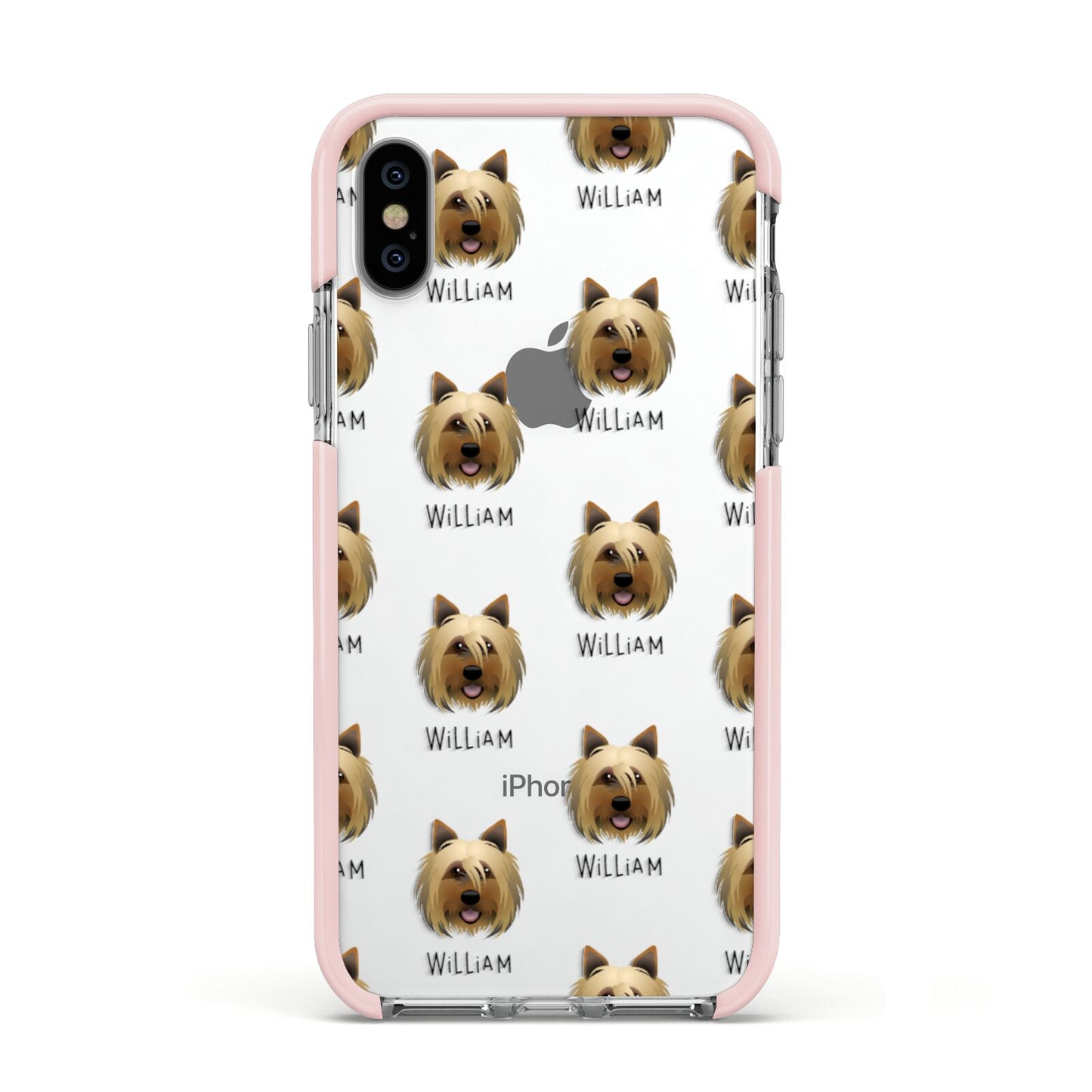 Yorkshire Terrier Icon with Name Apple iPhone Xs Impact Case Pink Edge on Silver Phone