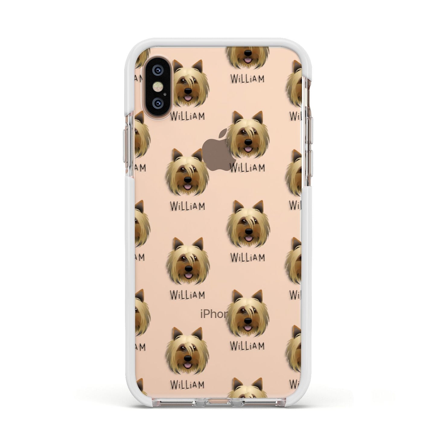 Yorkshire Terrier Icon with Name Apple iPhone Xs Impact Case White Edge on Gold Phone