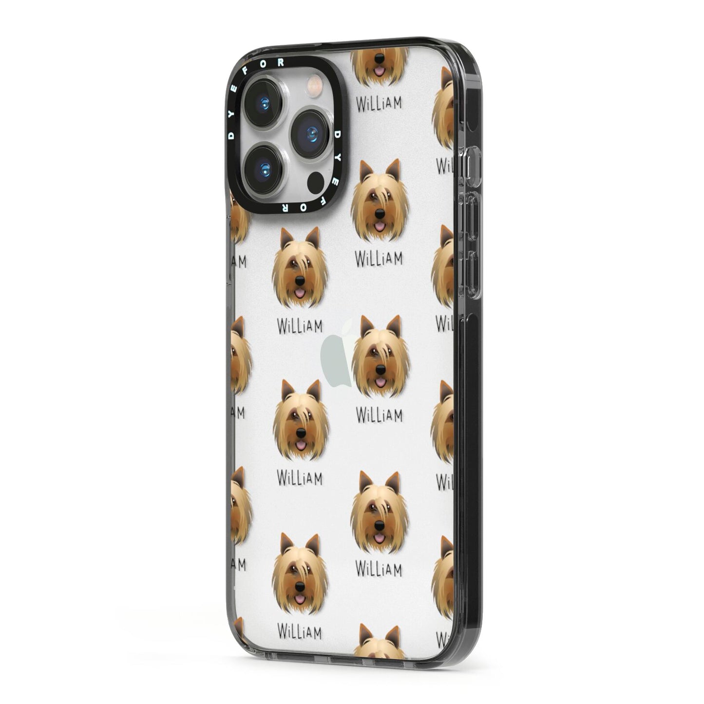 Yorkshire Terrier Icon with Name iPhone 13 Pro Max Black Impact Case Side Angle on Silver phone