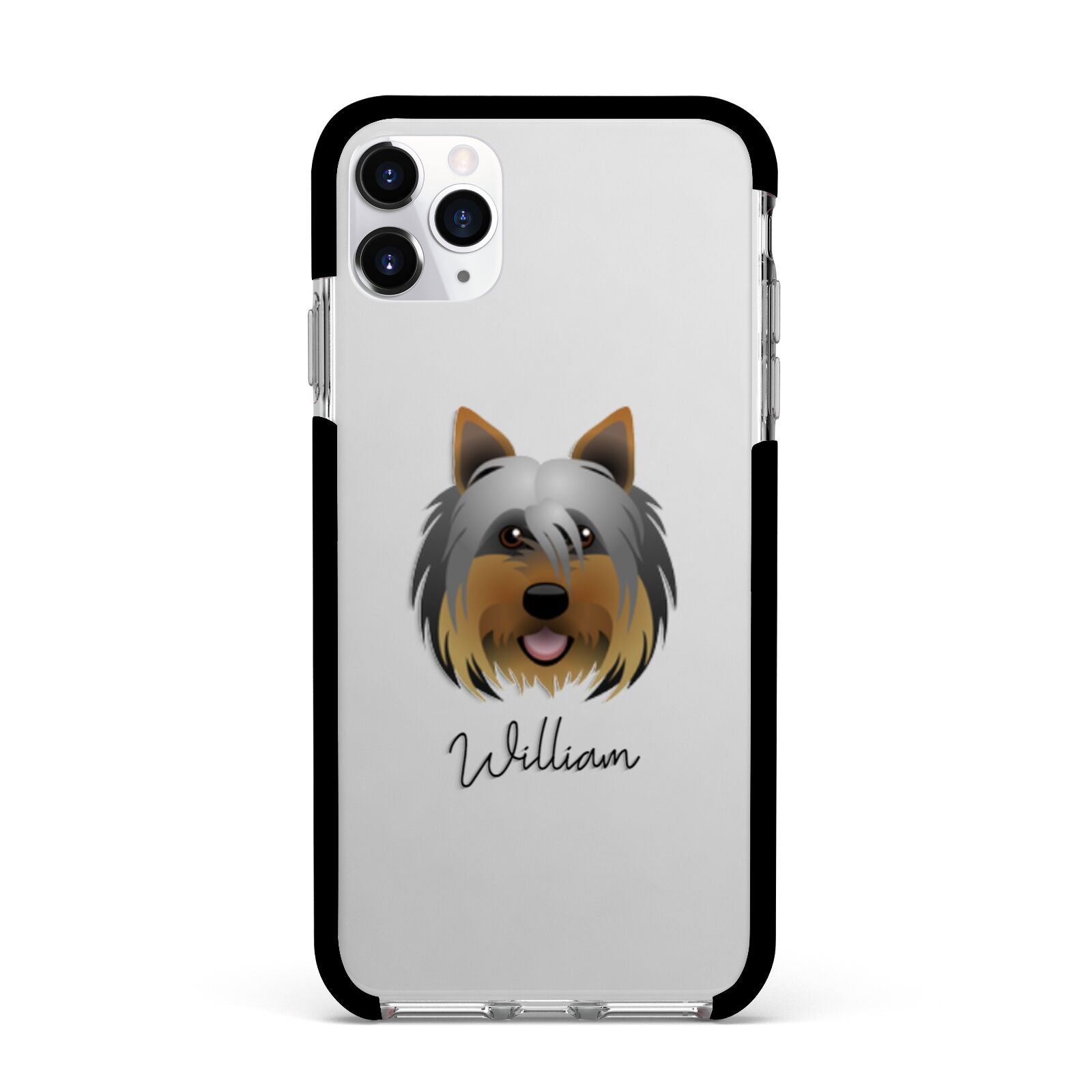 Yorkshire Terrier Personalised Apple iPhone 11 Pro Max in Silver with Black Impact Case