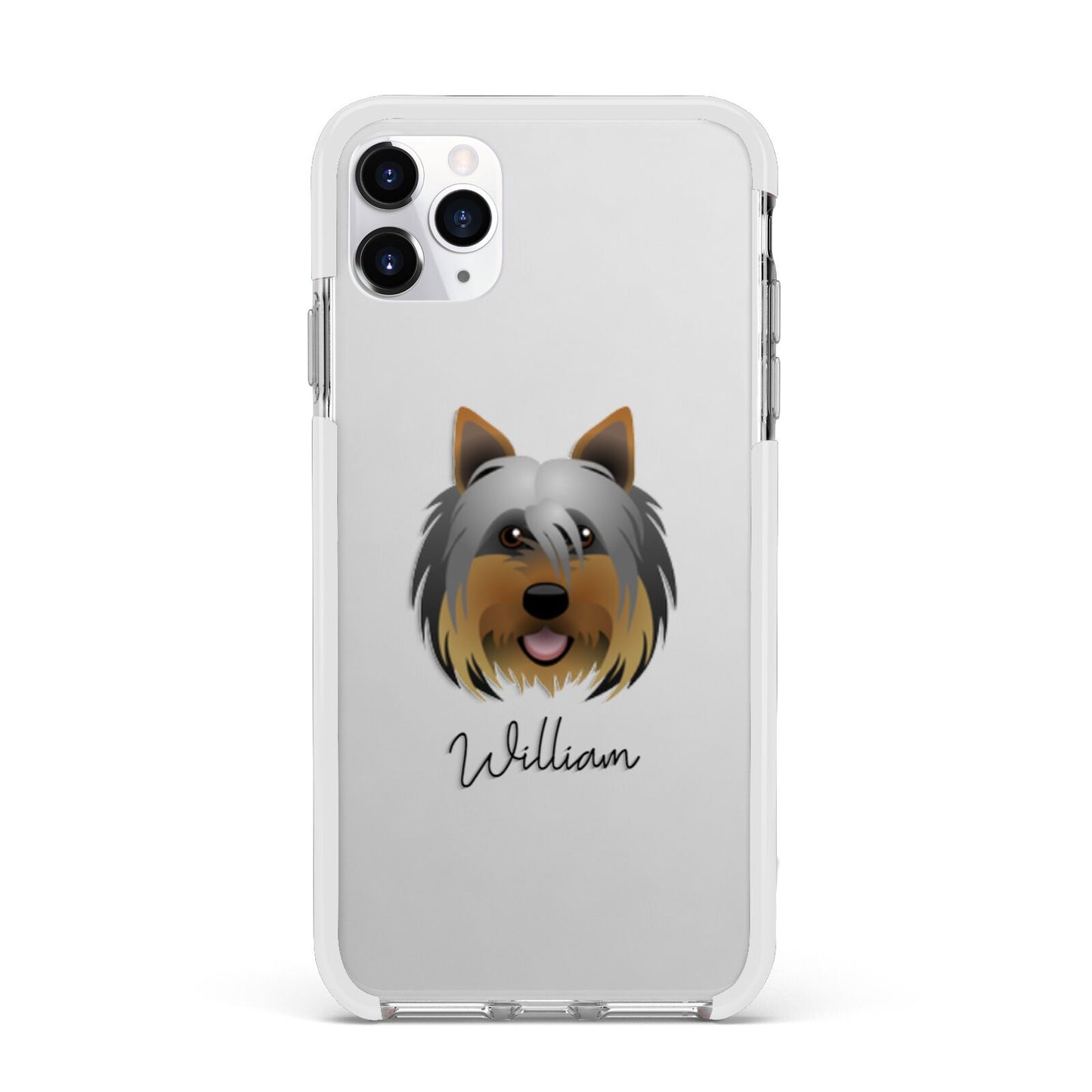 Yorkshire Terrier Personalised Apple iPhone 11 Pro Max in Silver with White Impact Case