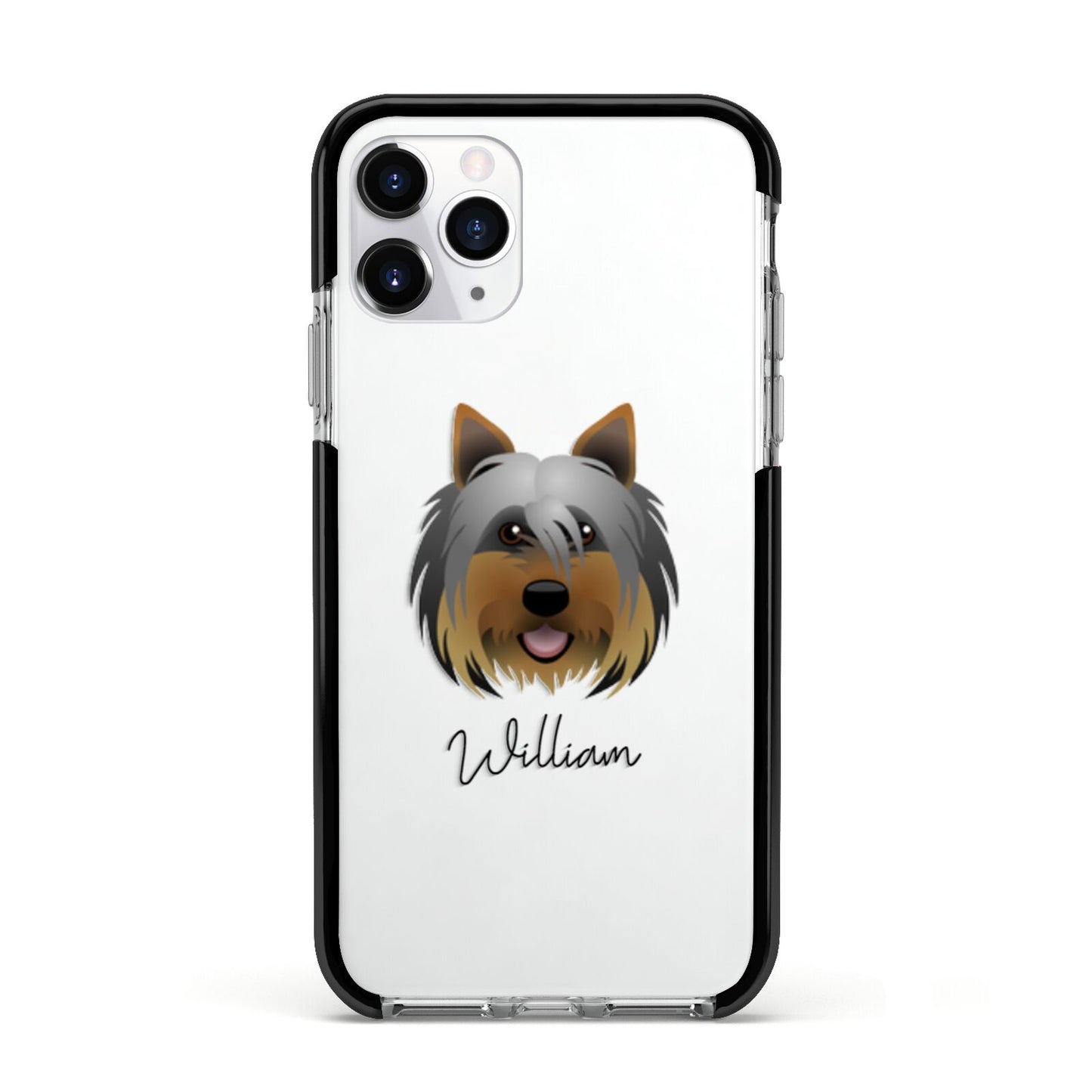 Yorkshire Terrier Personalised Apple iPhone 11 Pro in Silver with Black Impact Case