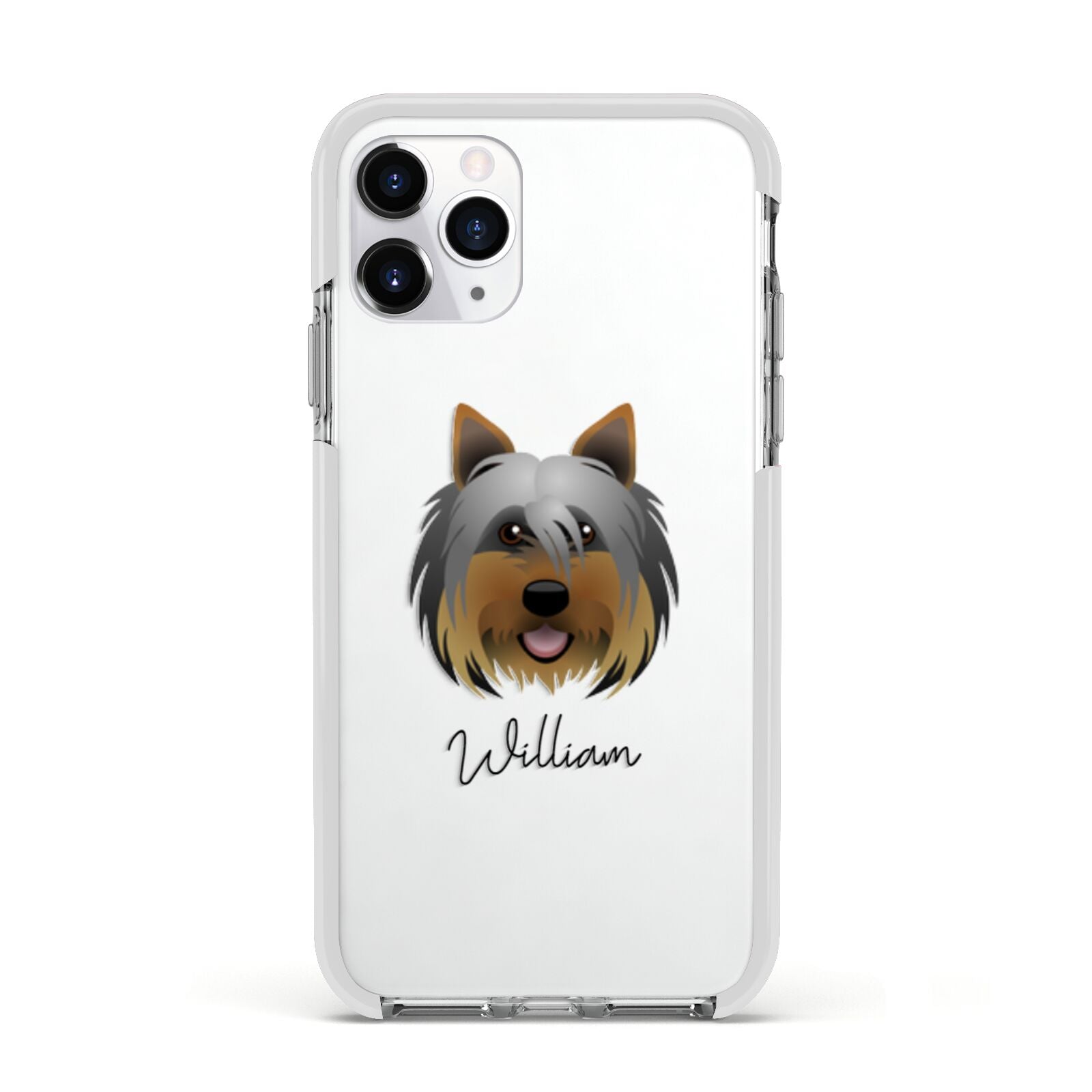 Yorkshire Terrier Personalised Apple iPhone 11 Pro in Silver with White Impact Case