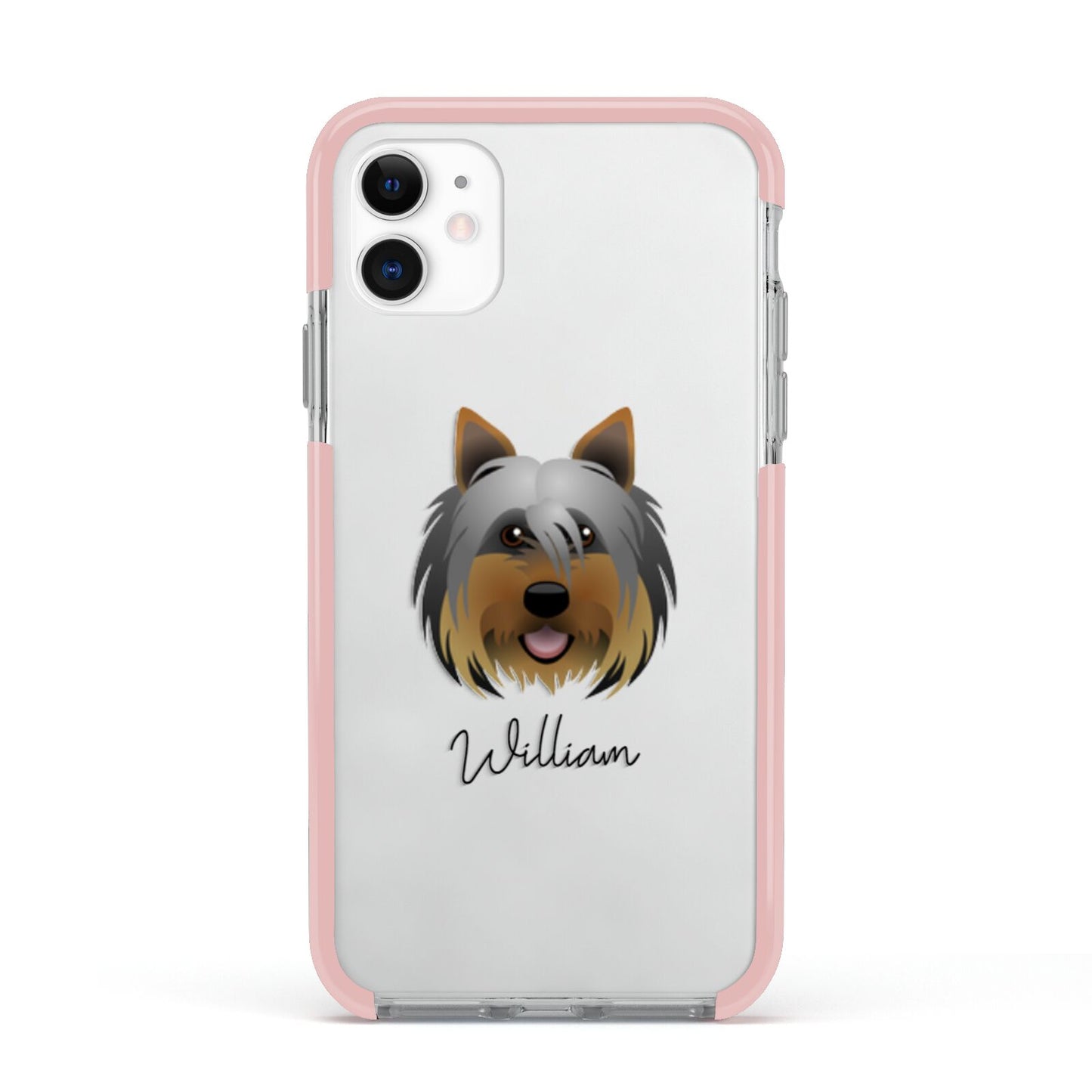 Yorkshire Terrier Personalised Apple iPhone 11 in White with Pink Impact Case