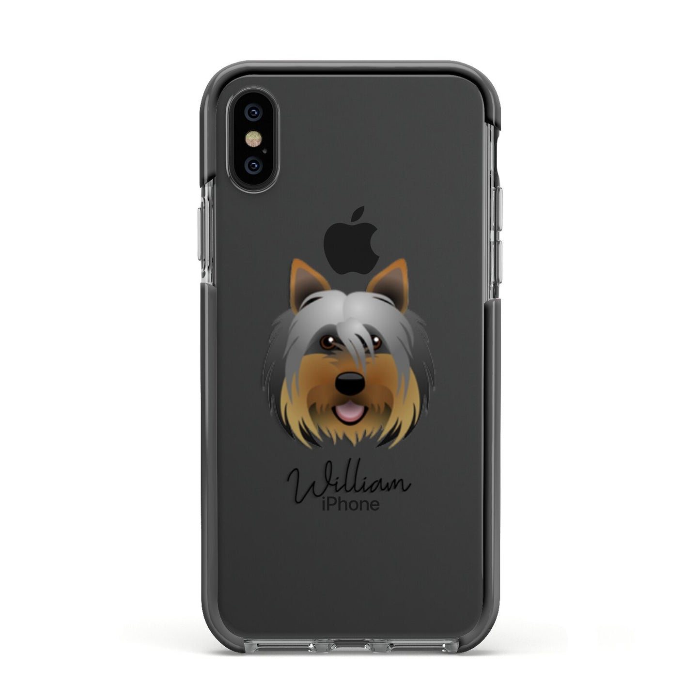 Yorkshire Terrier Personalised Apple iPhone Xs Impact Case Black Edge on Black Phone