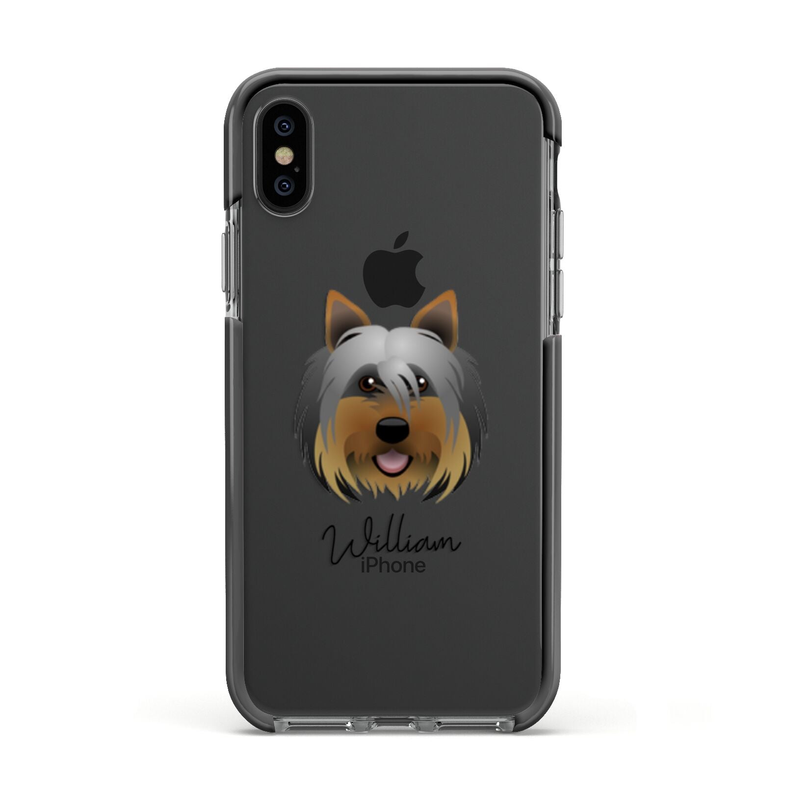 Yorkshire Terrier Personalised Apple iPhone Xs Impact Case Black Edge on Black Phone