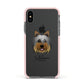 Yorkshire Terrier Personalised Apple iPhone Xs Impact Case Pink Edge on Black Phone