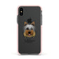 Yorkshire Terrier Personalised Apple iPhone Xs Impact Case Pink Edge on Black Phone