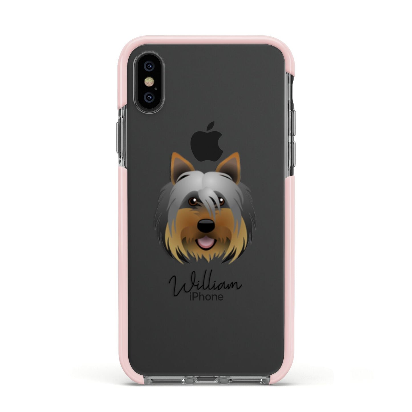 Yorkshire Terrier Personalised Apple iPhone Xs Impact Case Pink Edge on Black Phone