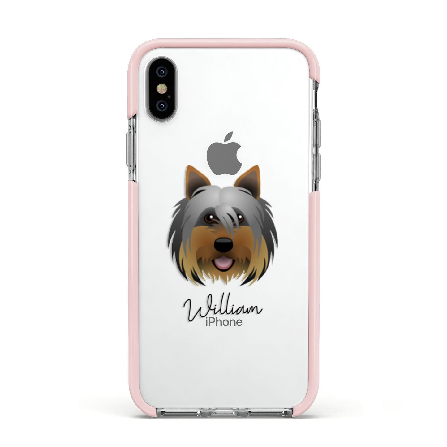 Yorkshire Terrier Personalised Apple iPhone Xs Impact Case Pink Edge on Silver Phone