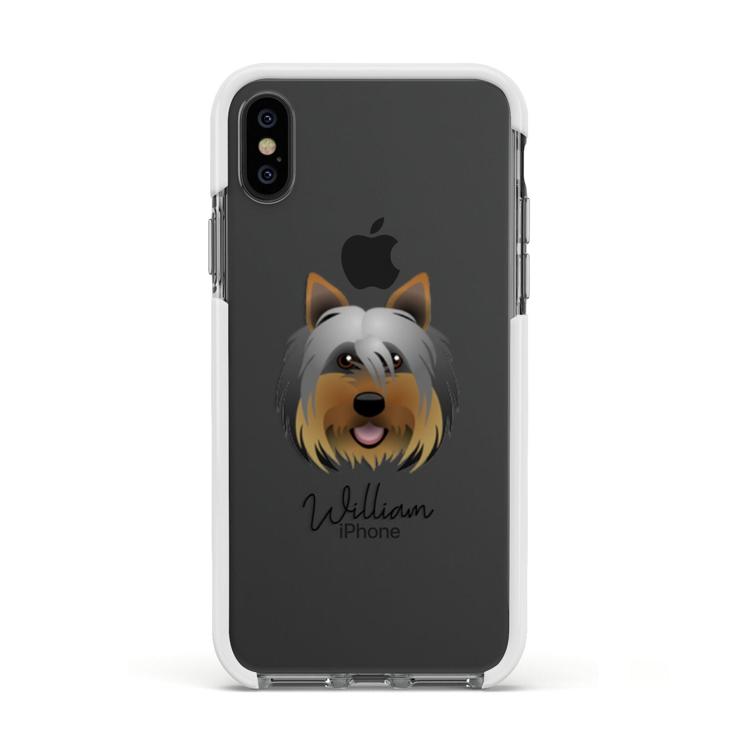 Yorkshire Terrier Personalised Apple iPhone Xs Impact Case White Edge on Black Phone