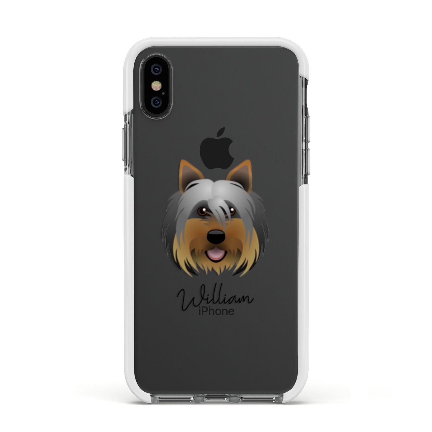 Yorkshire Terrier Personalised Apple iPhone Xs Impact Case White Edge on Black Phone