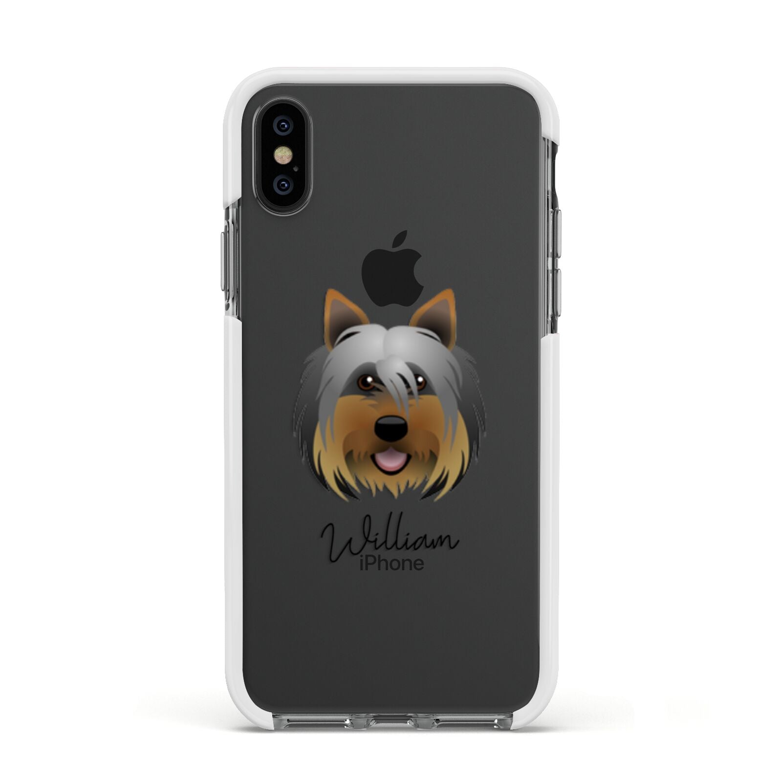 Yorkshire Terrier Personalised Apple iPhone Xs Impact Case White Edge on Black Phone