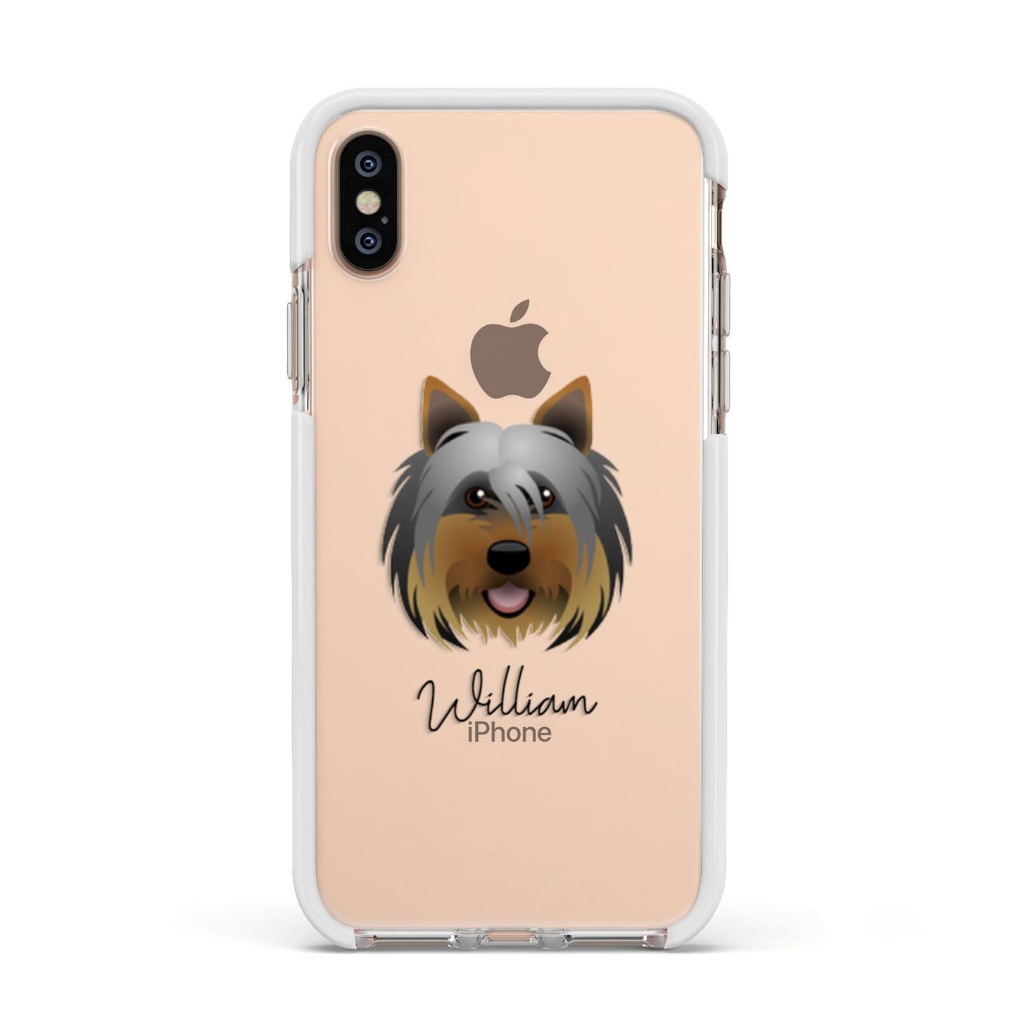 Yorkshire Terrier Personalised Apple iPhone Xs Impact Case White Edge on Gold Phone