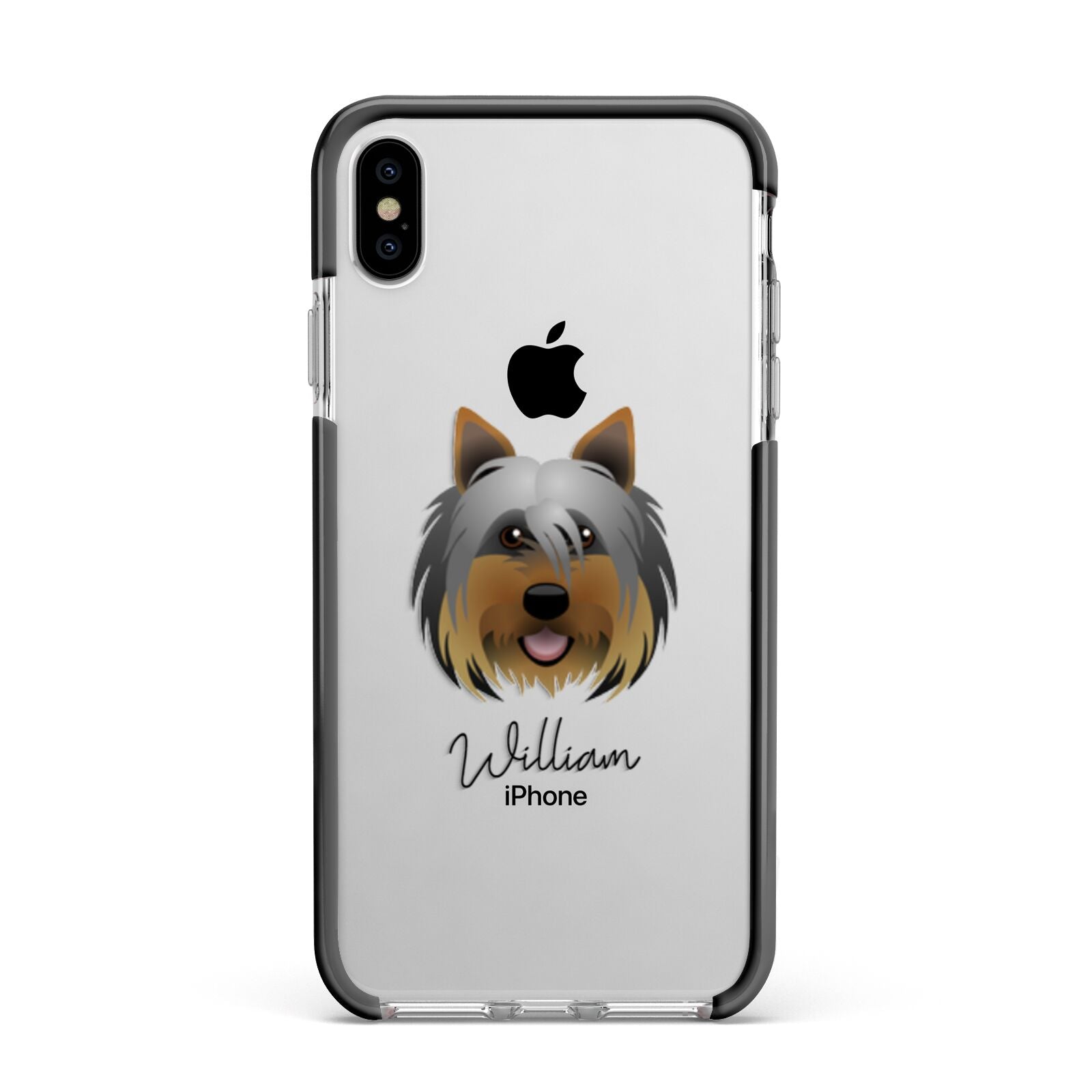Yorkshire Terrier Personalised Apple iPhone Xs Max Impact Case Black Edge on Silver Phone