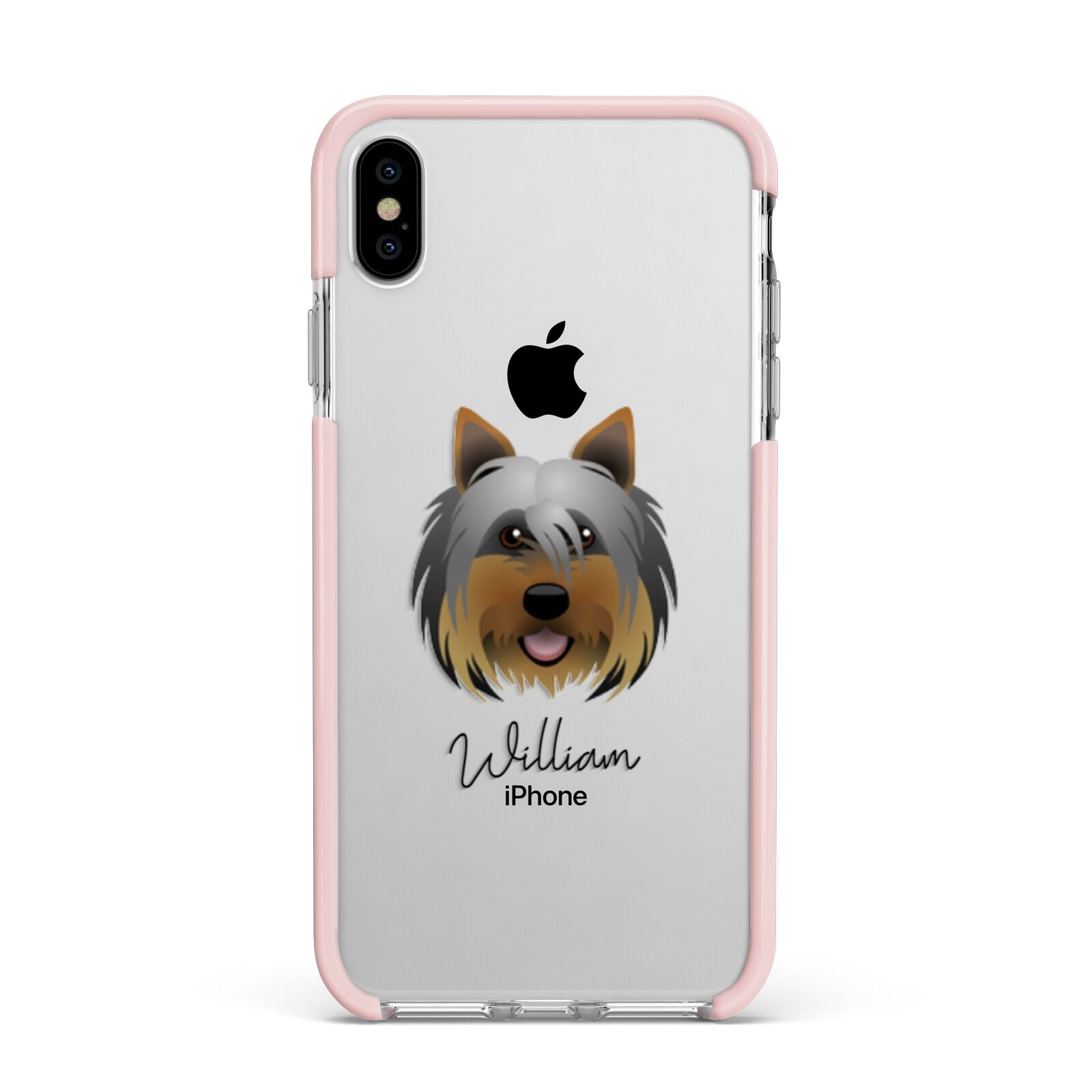 Yorkshire Terrier Personalised Apple iPhone Xs Max Impact Case Pink Edge on Silver Phone