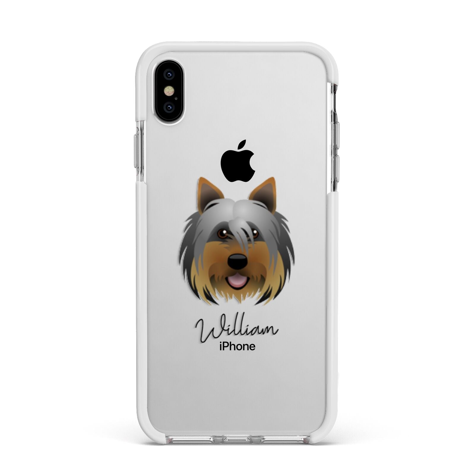 Yorkshire Terrier Personalised Apple iPhone Xs Max Impact Case White Edge on Silver Phone